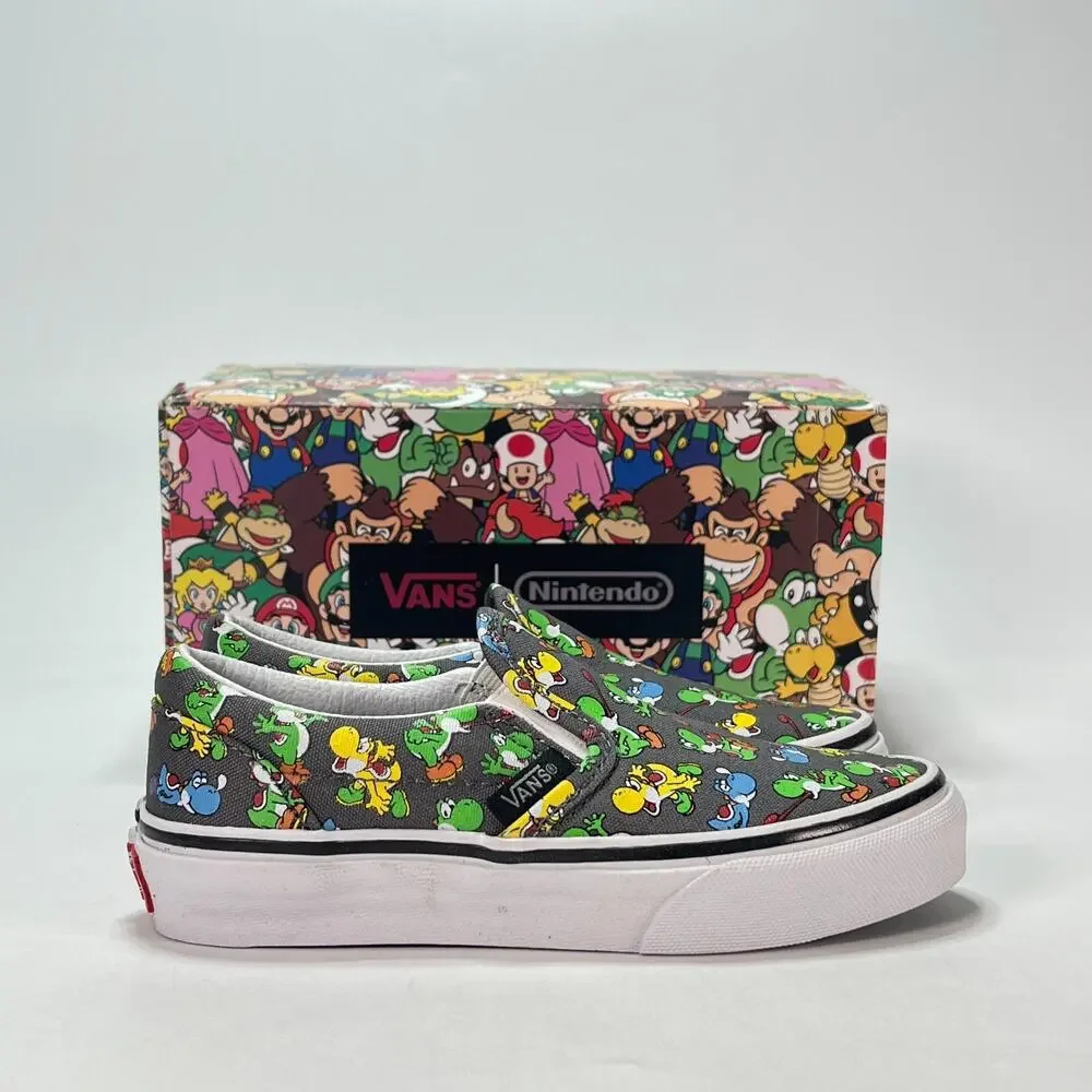 Nintendo x Vans Classic Yoshi Pewter Casual Slip On Skate Shoes Kids Size 11.5